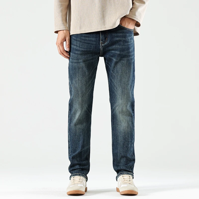 潮牌经典蓝牛仔裤男弹力修身2024新款潮流时尚百搭秋冬厚款长裤子