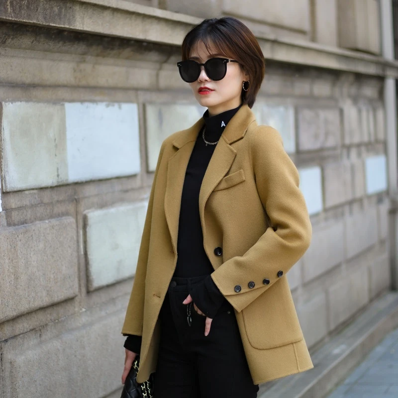 秋冬新款反季小西装经典小个子双面羊毛大衣短款外套双面呢