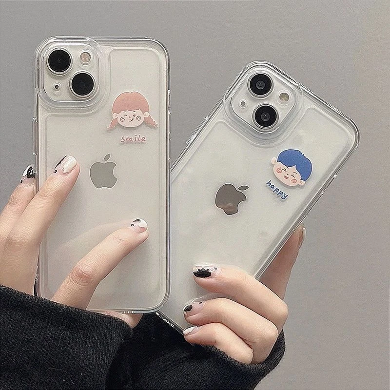 男女孩头像iPhone14手机壳苹果13romax透明12趣味11卡通XR情侣XS
