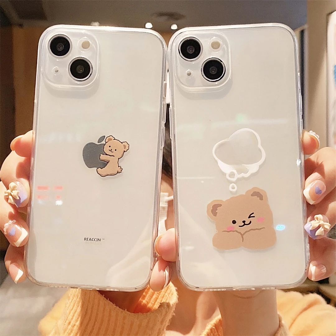 可爱小熊适用苹果16手机壳iPhone15透明14全包13软壳12/11防摔XS