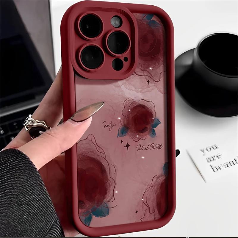 红玫瑰iphone15苹果手机壳14promax新款13pro防摔12/11/XSXR78P套
