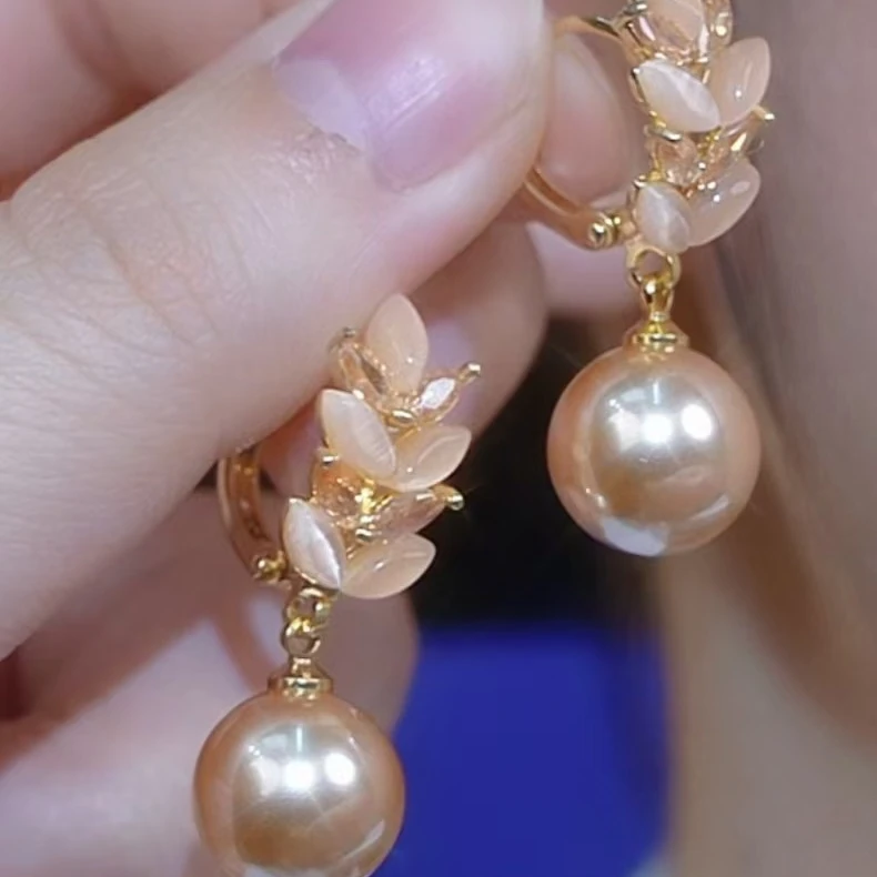 铜合金合成锆石耳饰 「穗叶安平」高级感网红气质时尚轻奢百搭耳环