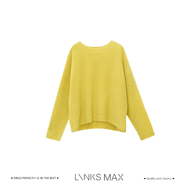 LINKS MAX 秋冬圈圈纱圆领宽松落肩针织衫49732