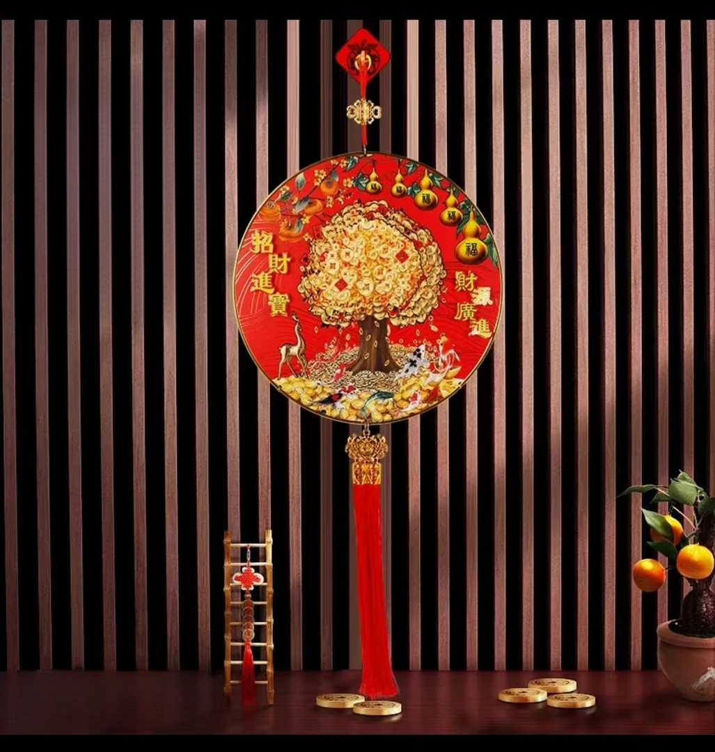 新款景泰蓝金丝花艺五福临门柿柿如意年年有鱼电动摇钱树