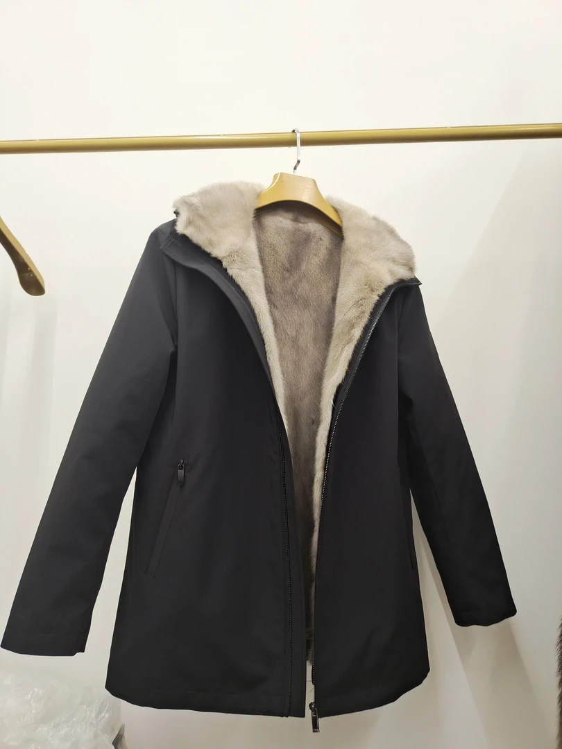 大码男装派克服银兰水貂短款连帽休闲冬季可脱卸商务保暖时尚