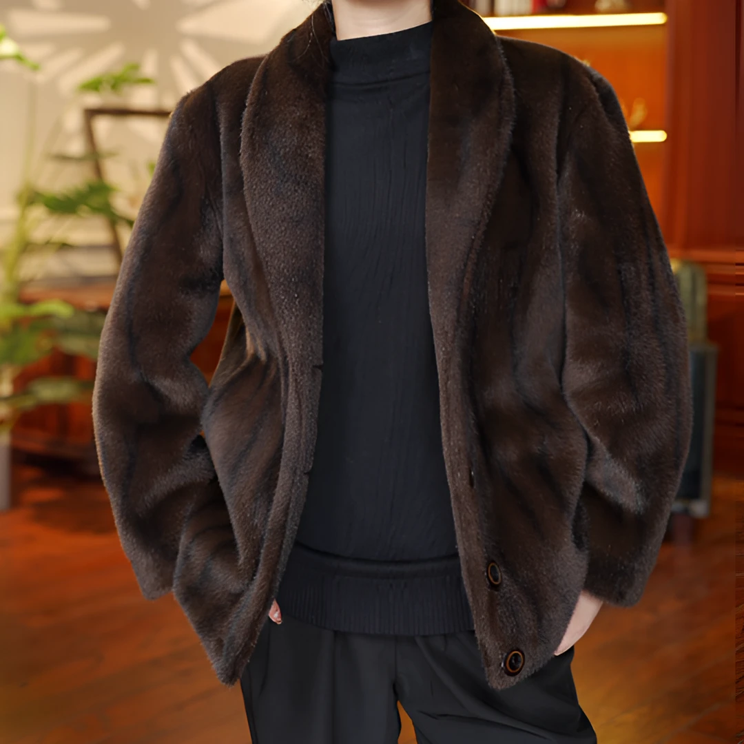 【官方严选】秋冬2024新款青果领两面穿男士轻奢加厚夹克外套冬季