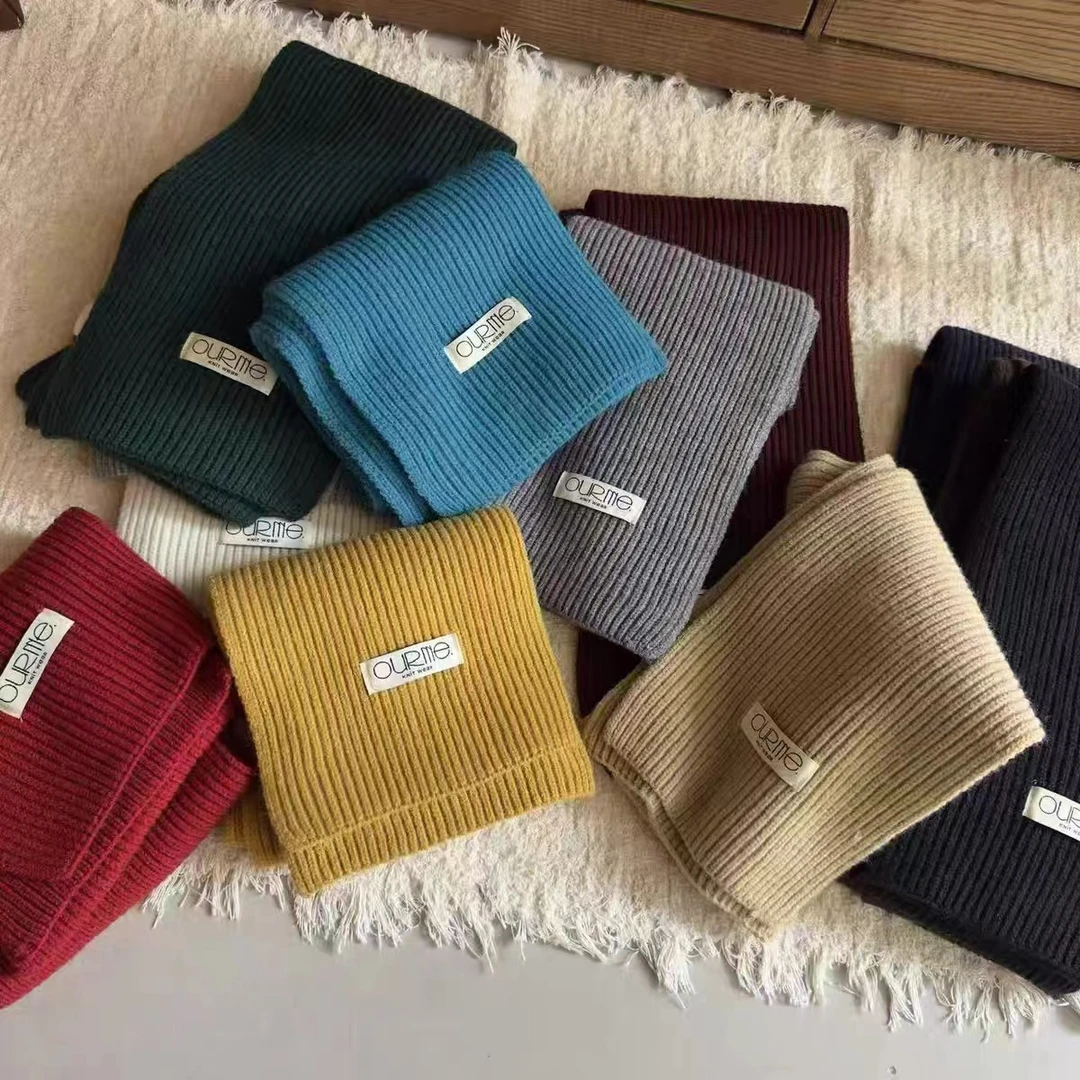 简约羊毛围巾秋冬保暖百搭针织毛线粗线围脖