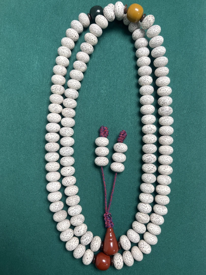 星月菩提海南毛感料手工打磨脱脂顺白算盘珠108颗项链手链款9*13