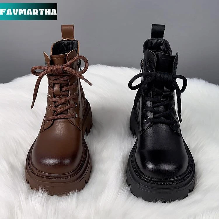 FAVMARTHA马丁靴女英伦风2025新款春秋季厚底短靴百搭小个子