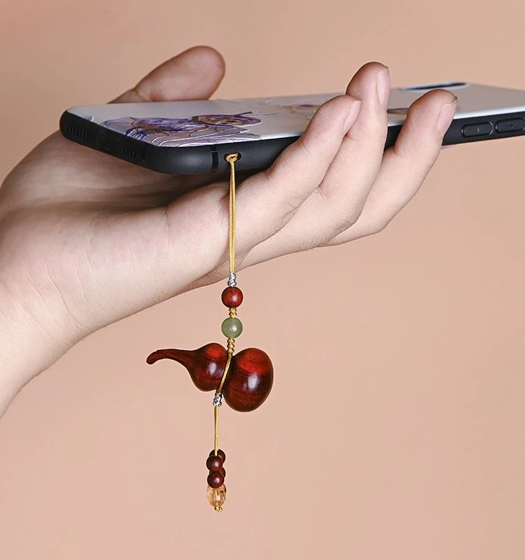 小叶紫檀迷你葫芦随身手把件木雕钥匙挂件饰品一对