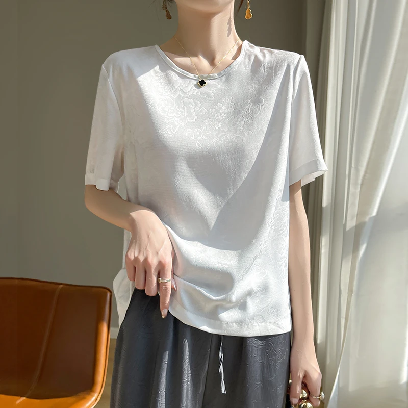 高级感缎面圆领短袖百搭显瘦T恤纯色丝滑上衣