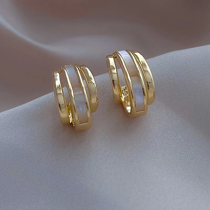 铜合金仿珍珠耳饰 合金法式贝三层圆圈耳饰（A0241）