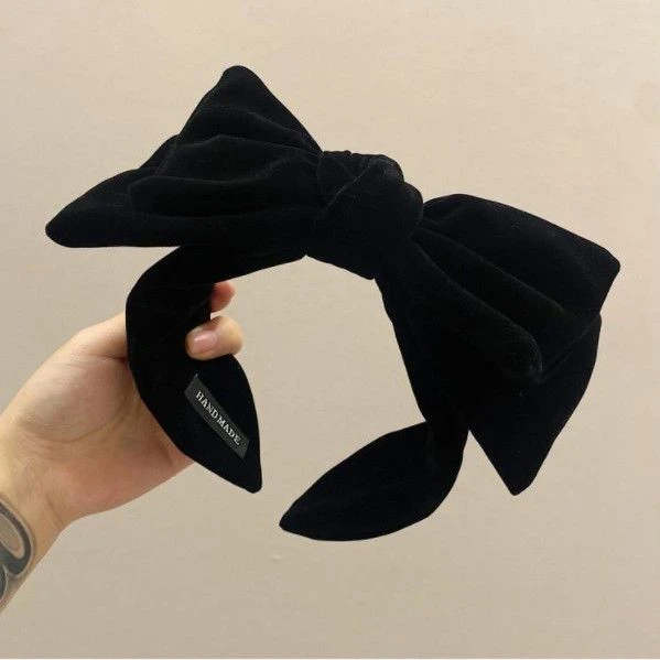 春夏韩国进口东大门新款加宽丝绒黑色蝴蝶结发箍女发卡双层显