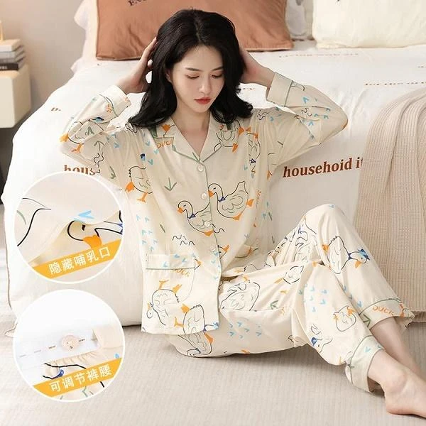 (5)39孕妇月子服翻领款长袖哺乳款产后月子服春夏季家居服套装