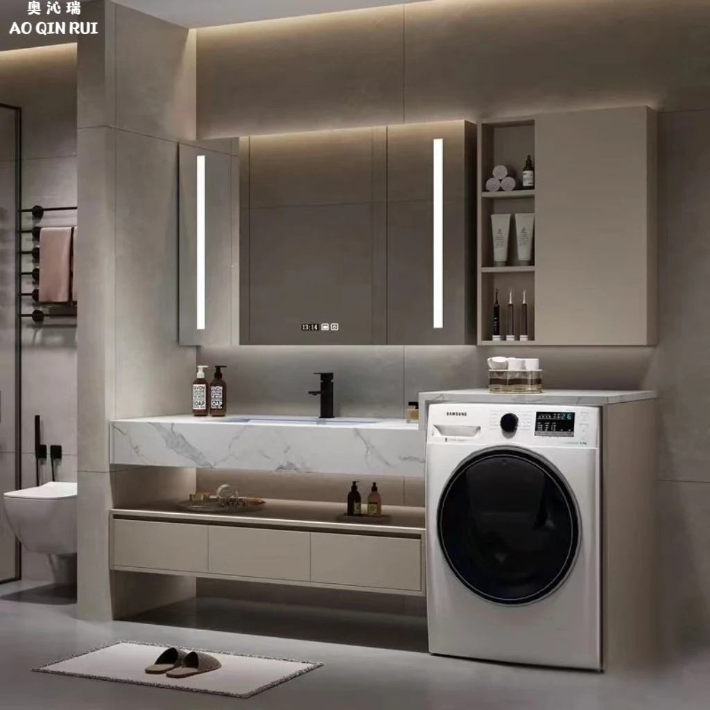轻奢岩板浴室柜组合阳台一体洗衣机柜伴侣卫生间洗漱台洗手洗脸池