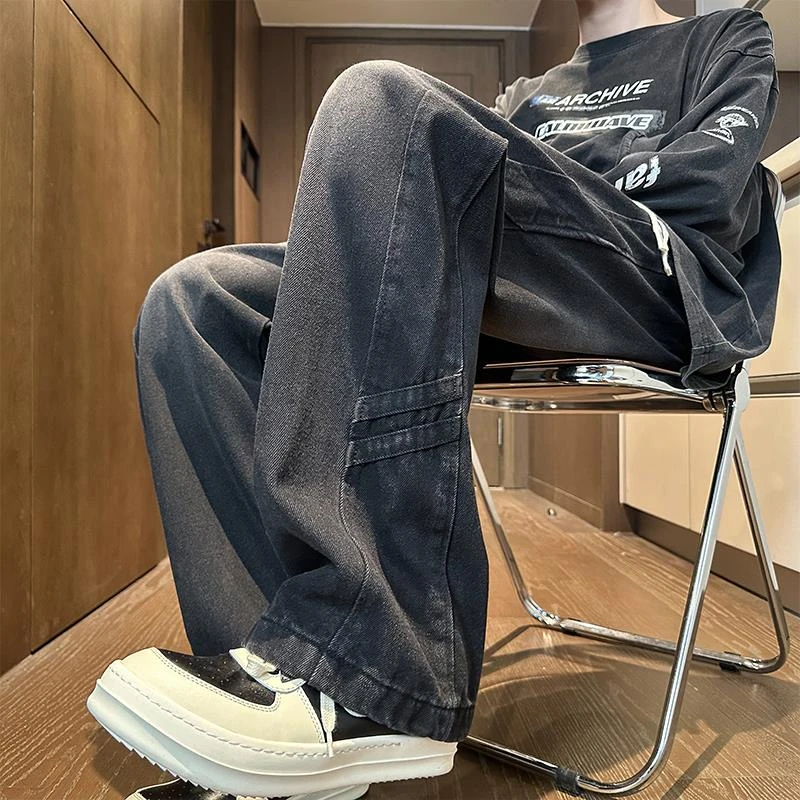 牛仔裤男士秋冬款美式复古潮牌水洗直筒裤潮流痞帅2025新款工装裤