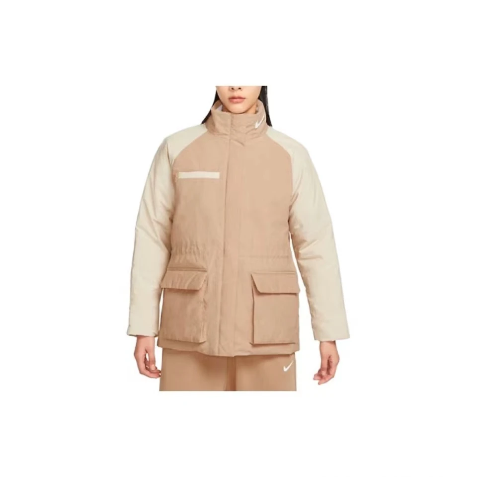 NIKE/耐克平色立领拉链短款保暖棉服 女款 杏色6851