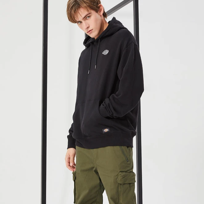 Dickies毛圈logo刺绣会长连帽休闲卫衣黑色 男女同款 8718