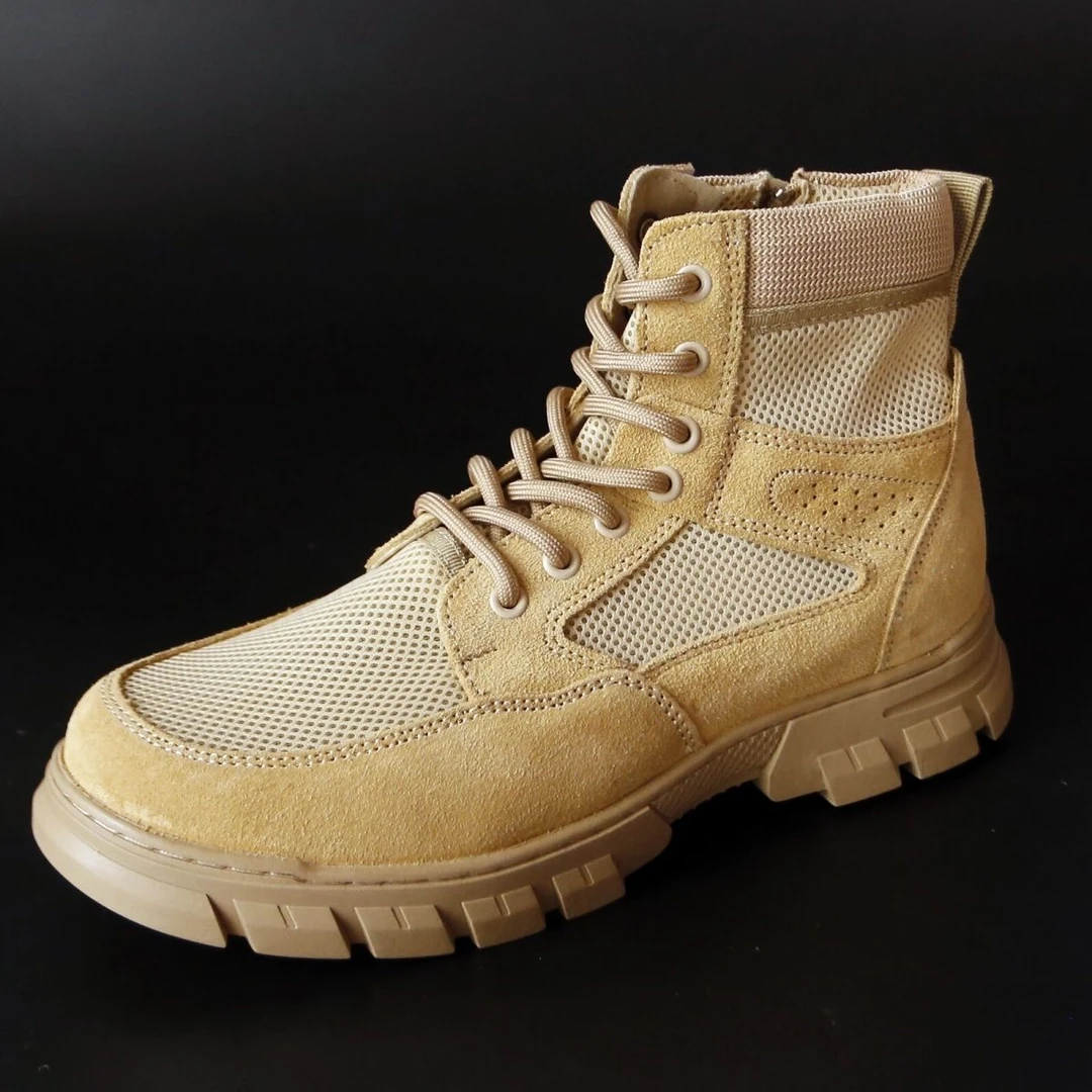 夏季侧拉链战术靴男沙漠靴透气中帮作战靴工装马丁靴战靴作战训靴