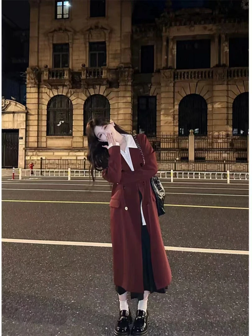 英伦风正肩款加棉韩版宽松气质长款大衣外套092