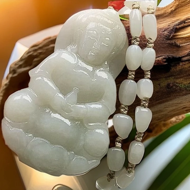 天然和田玉白玉观音吊坠高档手工精雕玉佩男士挂坠