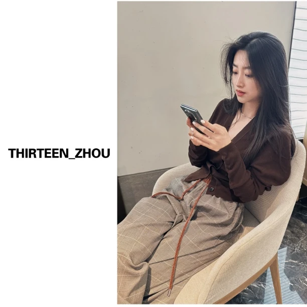 【初一ZHOU】气质V领针织开衫百搭收腰短款羊毛上衣