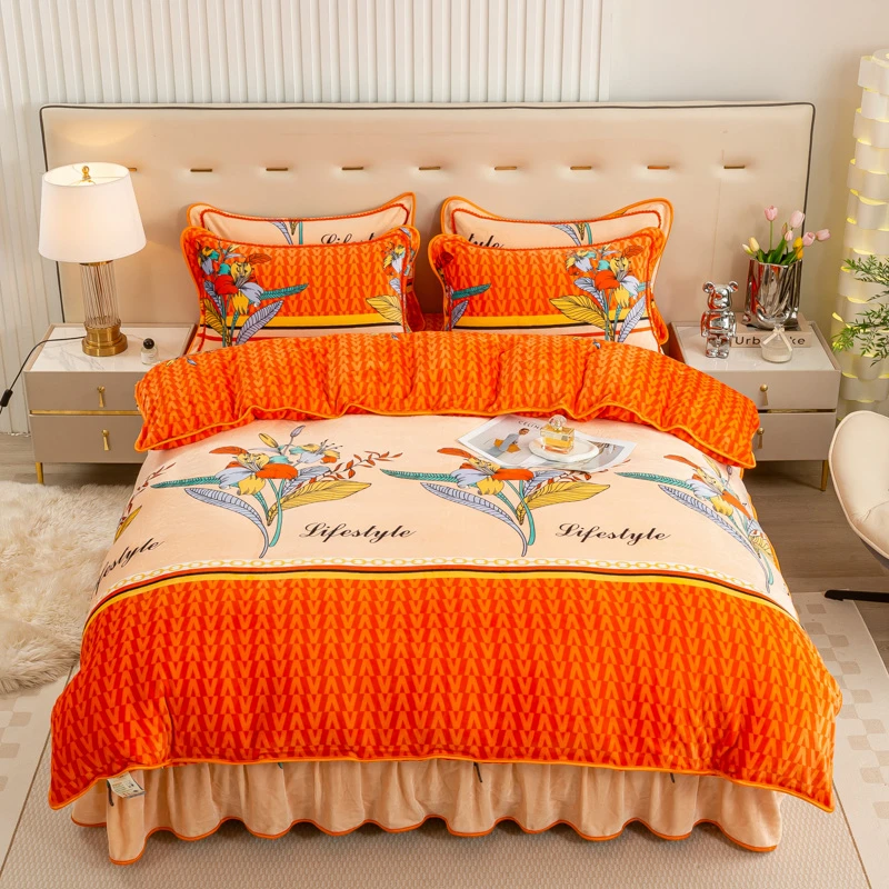 牛奶绒四件套 加绒印花加厚双面绒 博