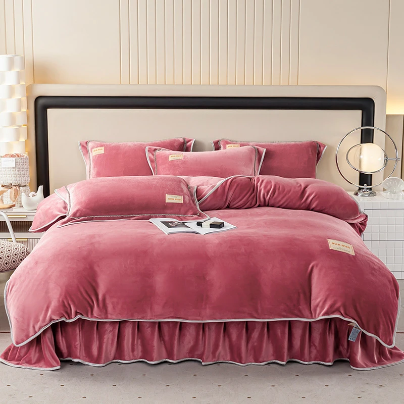 纯色牛奶绒四件套  加绒加厚保暖 博