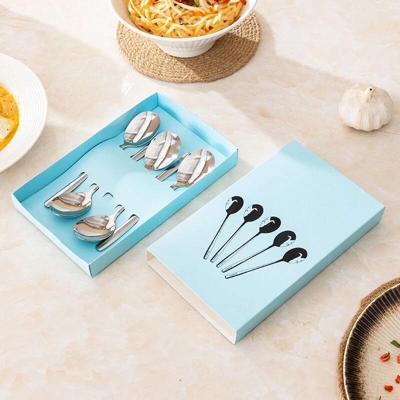 DEJIS 不锈钢韩式汤勺长柄汤勺吃饭勺小汤勺 5支装 带礼盒