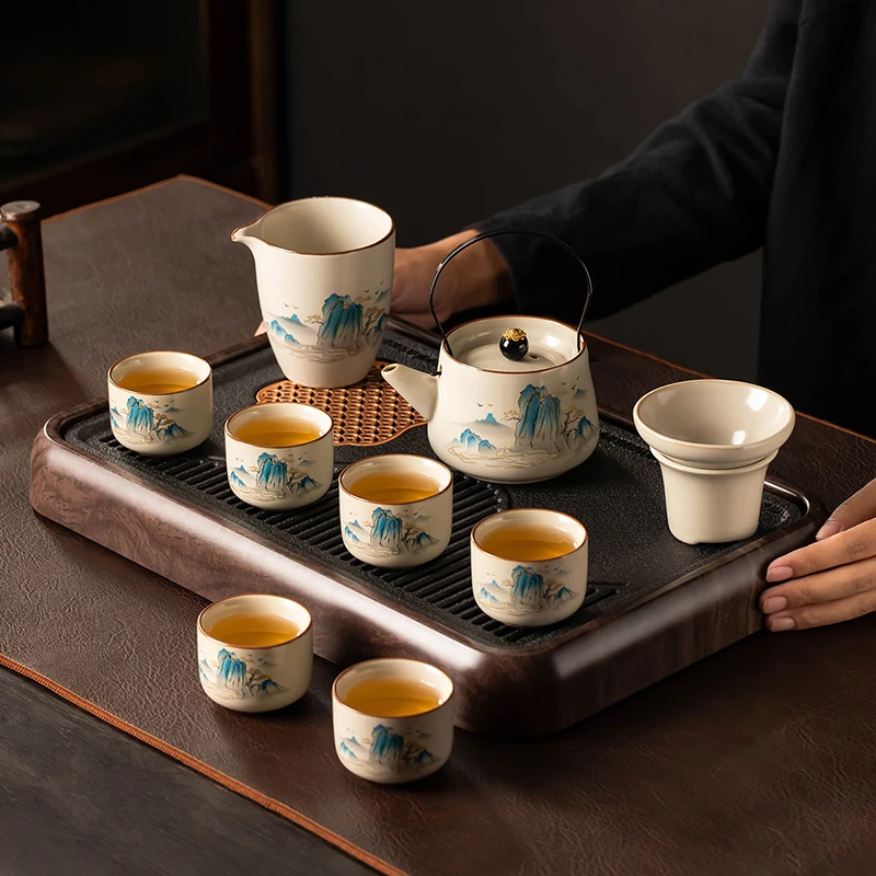 功夫茶具套装家用陶瓷轻奢高档提梁壶泡茶壶茶杯会客喝茶2024新款