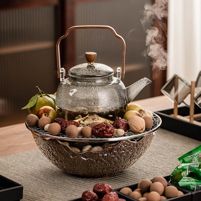 2025新款围炉煮茶器具家用室内全套电陶炉烤火炉茶具套装玻璃茶壶