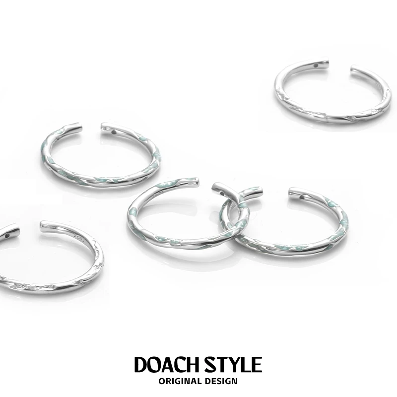 925银戒指 纯银海域蓝素圈戒指不掉色指环小众设计开口简约食指戒