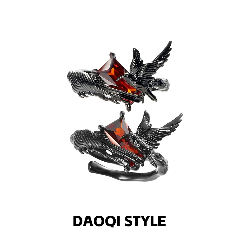 铜合金戒指 黑色乌鸦戒指暗黑风食指戒小众设计高级感个性指环潮