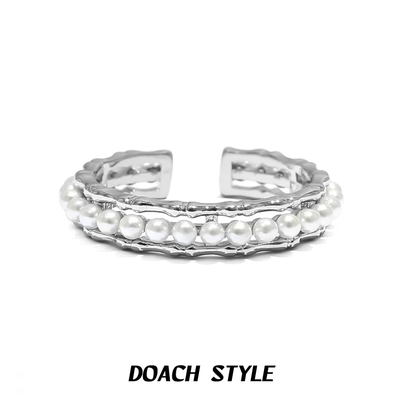 小众设计竹节贝珠戒指女高级感潮酷赫本风网红爆款开口调节指环