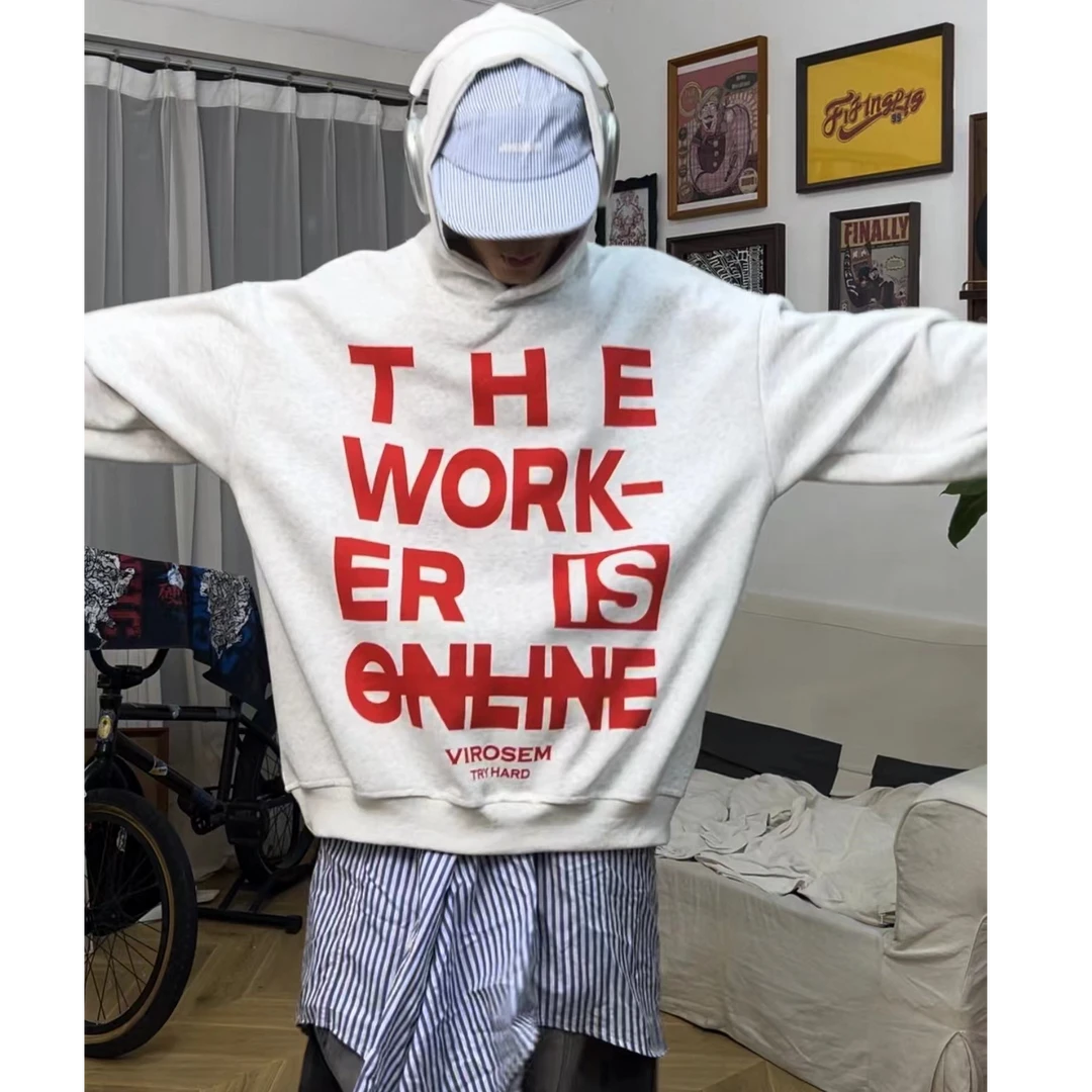 Tiger boys美式复古字母印花连帽卫衣宽松帽衫百搭休闲上衣运动