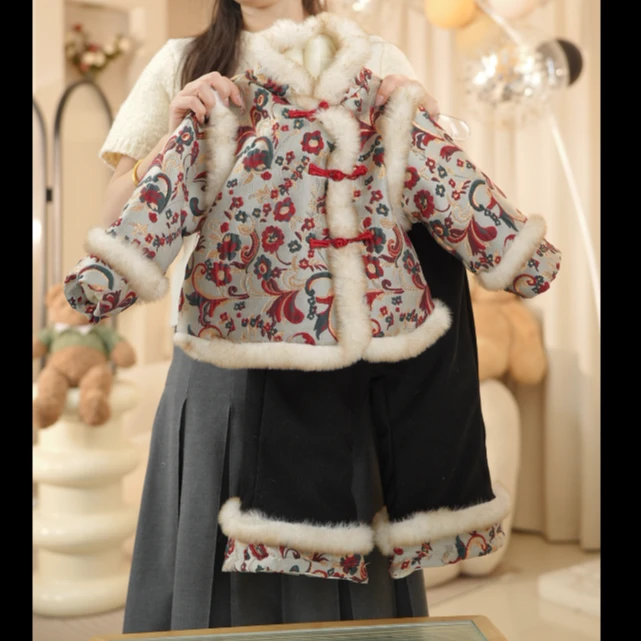 2024冬季新款儿童新中式套装 女童中国风年服上衣+加绒加厚棉裤