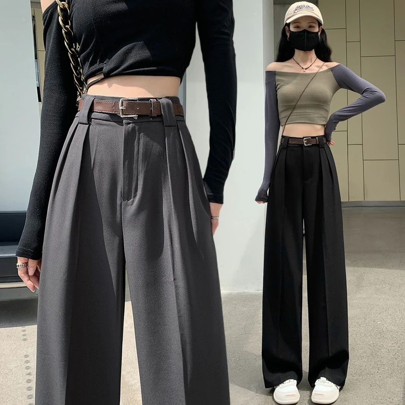 高级感西装裤子女春秋新款百搭高腰垂感阔腿裤直筒宽松休闲拖地裤