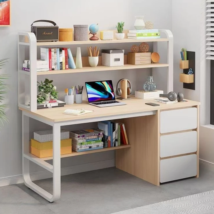 书桌书架一体桌组合家用出租屋简约电脑台式桌卧室学生学习写字桌