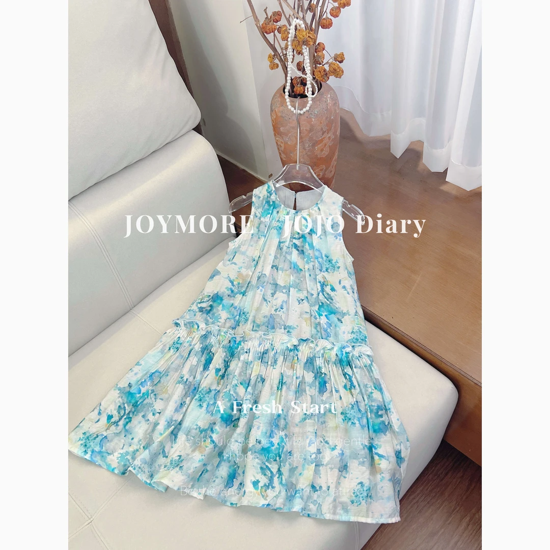 OAOH【蓝桥】夏季中大童女童新款洋气设计师无袖碎花连衣裙Q1C5319