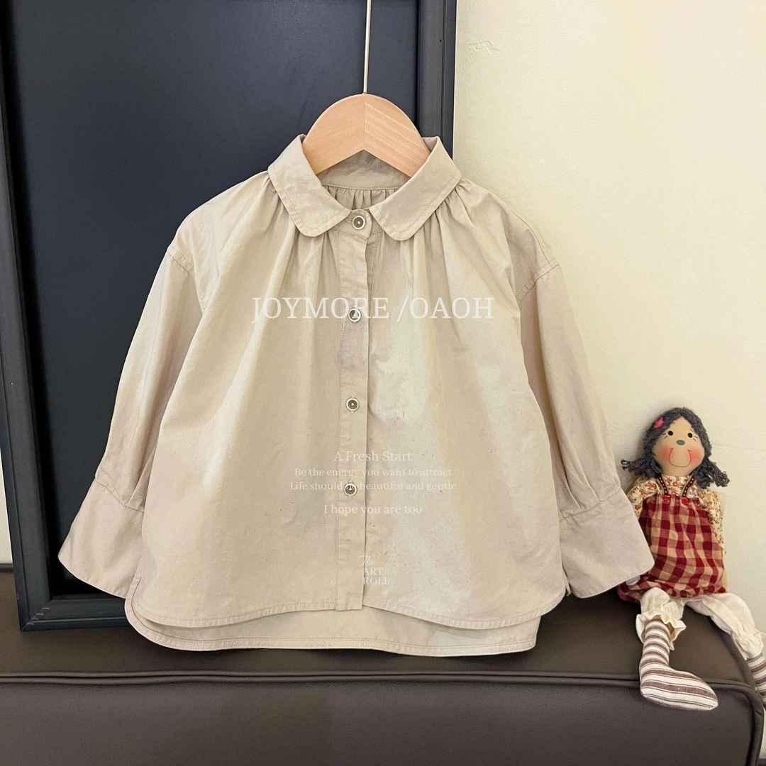 OAOH【复刻回忆】春秋季女中大童韩版百搭长袖纯色翻领衬衣C1C3355