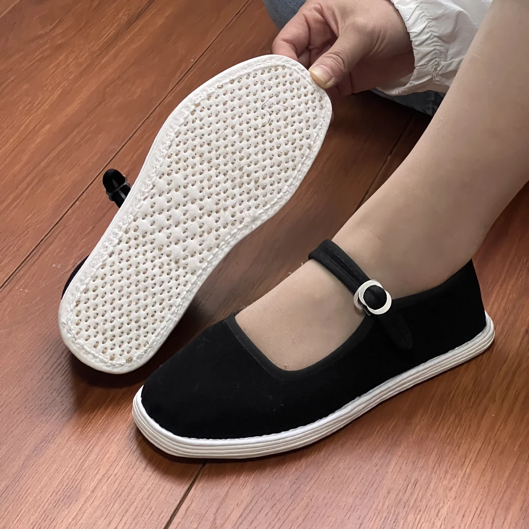 何航老北京布鞋千层底纯手工透气休闲软底布底老年黑色