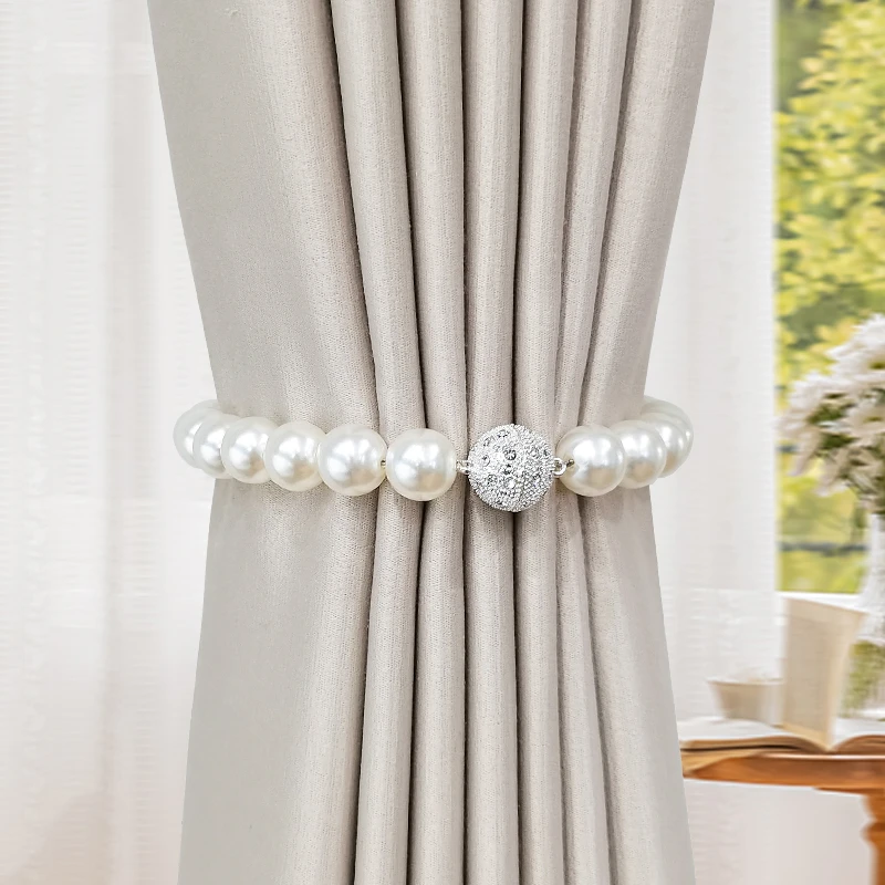 珍珠窗帘绑带轻奢高档简约磁吸窗帘扣环绑饰扎束带可爱纱帘收拢夹