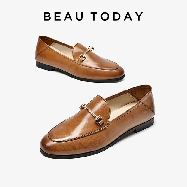 BeauToday【明星同款】热可可法式乐福鞋女鞋平底真皮单鞋小皮鞋