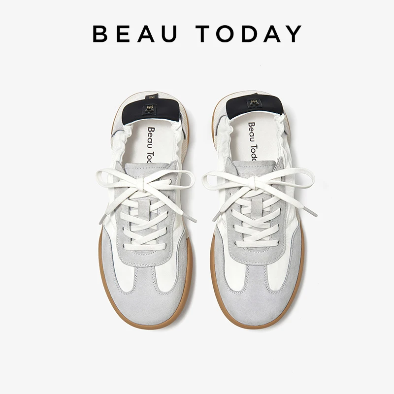 BeauToday阿甘德训鞋平底粉色真皮阿甘鞋女运动休闲鞋