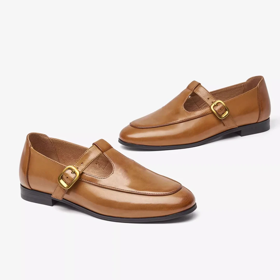 BeauToday玛丽珍女鞋复古真皮BT法式小皮鞋粗跟单鞋