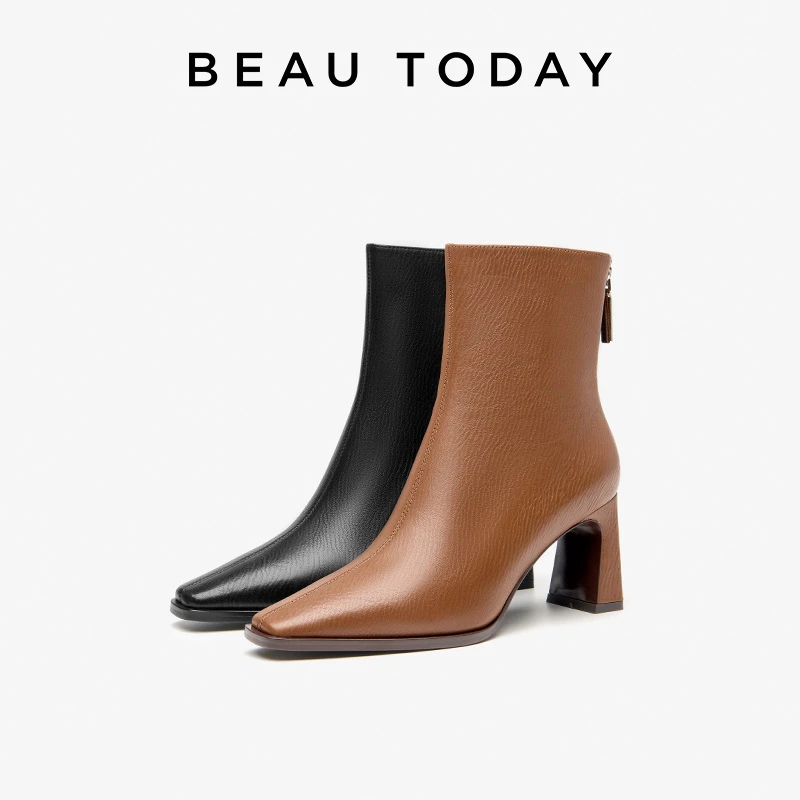 BeauToday高跟短靴女2023新款BT英伦切尔西靴