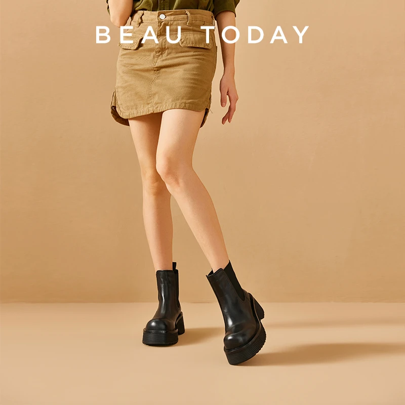 BeauTodayBeauToday厚底切尔西秋冬款上新百搭靴女烟筒靴女中筒