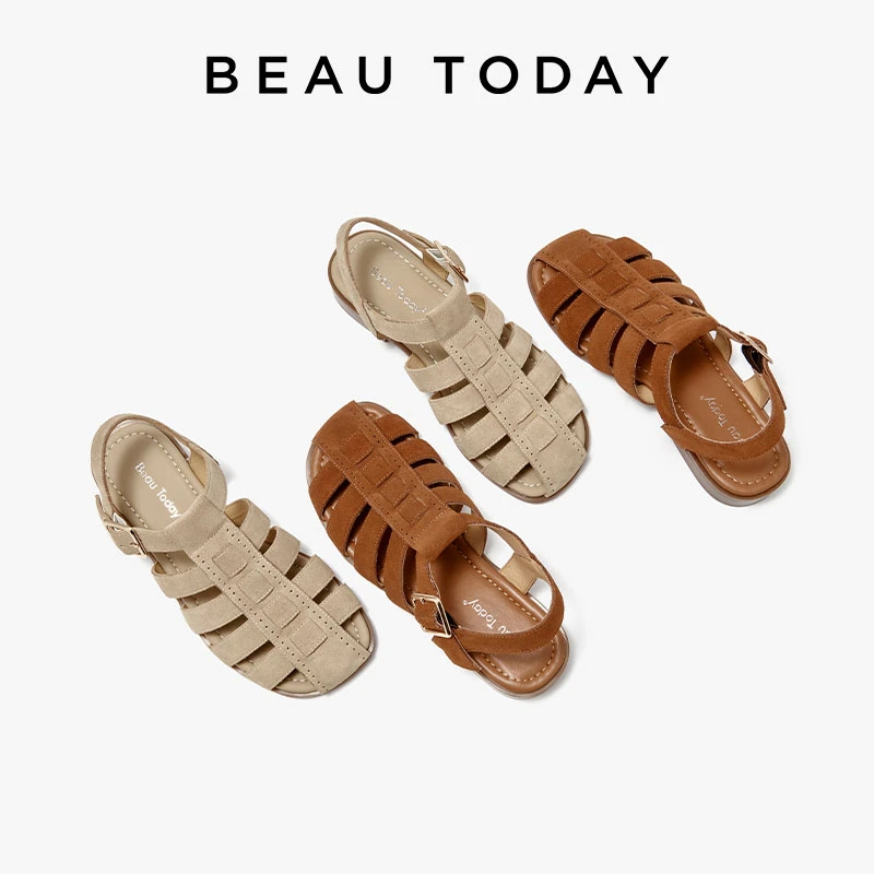 BeauToday包头凉鞋女外穿新款沙滩凉鞋海边BT猪笼鞋罗马凉鞋