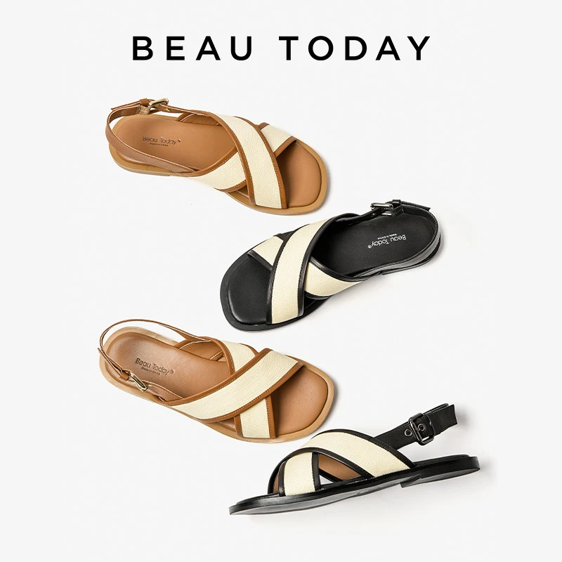 BeauToday【李小冉同款】罗马凉鞋女夏平底软底法式凉鞋