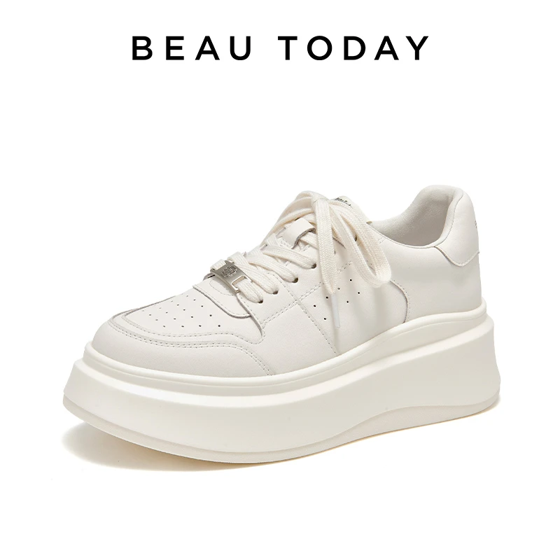 BeauToday明星同款奶油厚底小白鞋休闲鞋增高白色板鞋